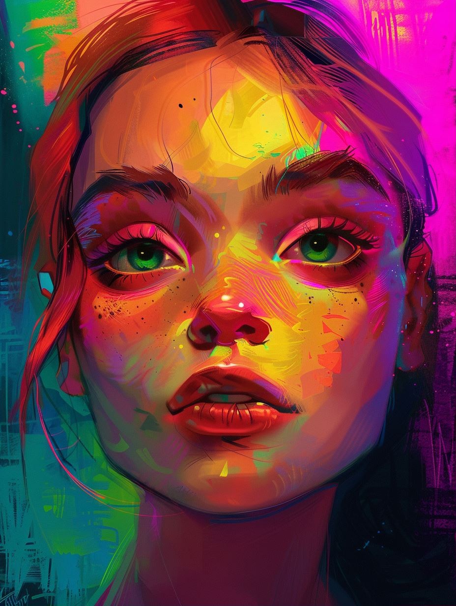 Neon Dreams: Vibrant Digital Portraits - Image 1