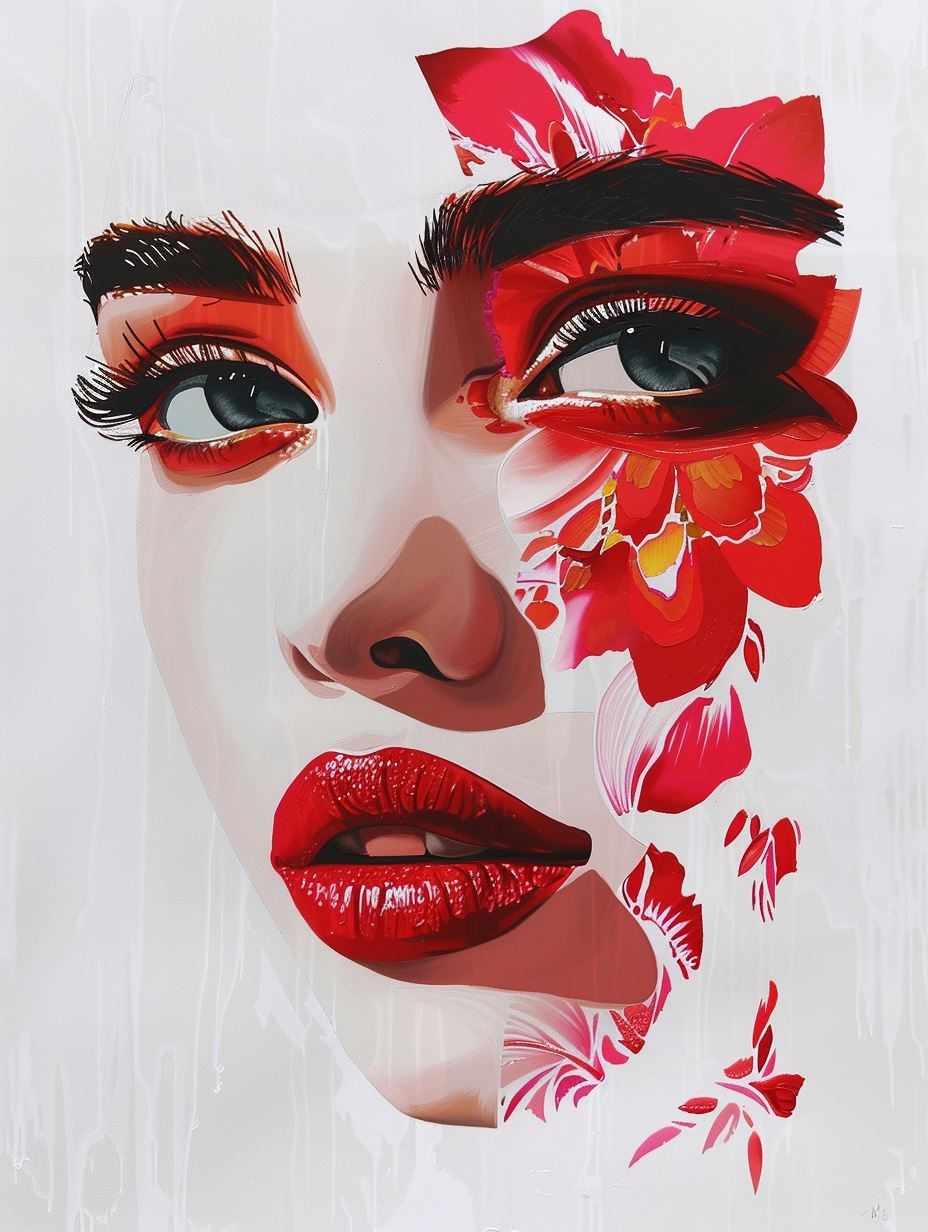 Crimson Petals Floral Portrait - Image 1