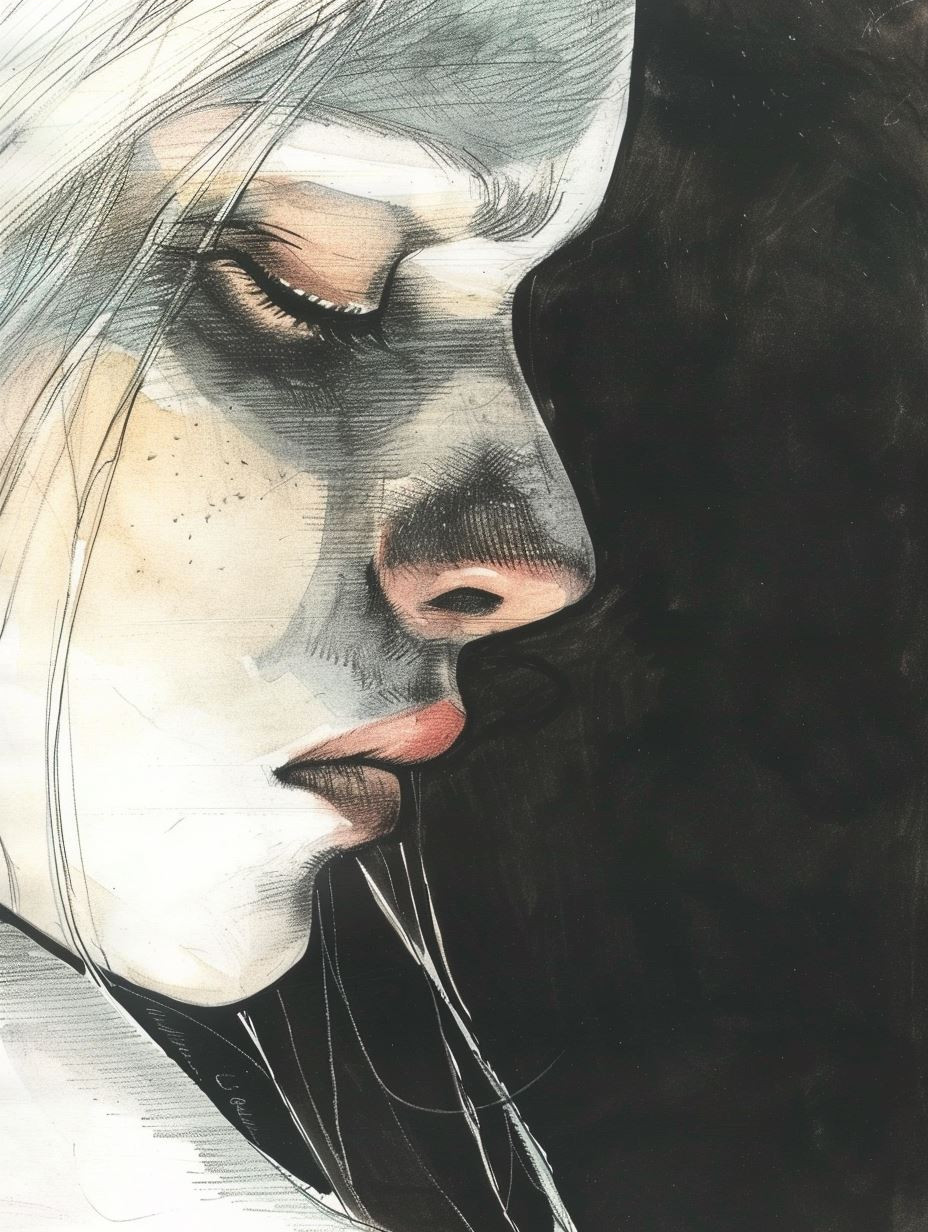 Melancholy Ink and Watercolor Portrait - Image 3