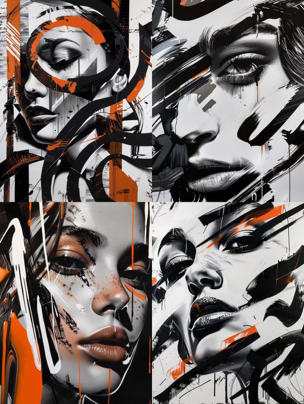 Abstract Orange and Black Portrait Collage