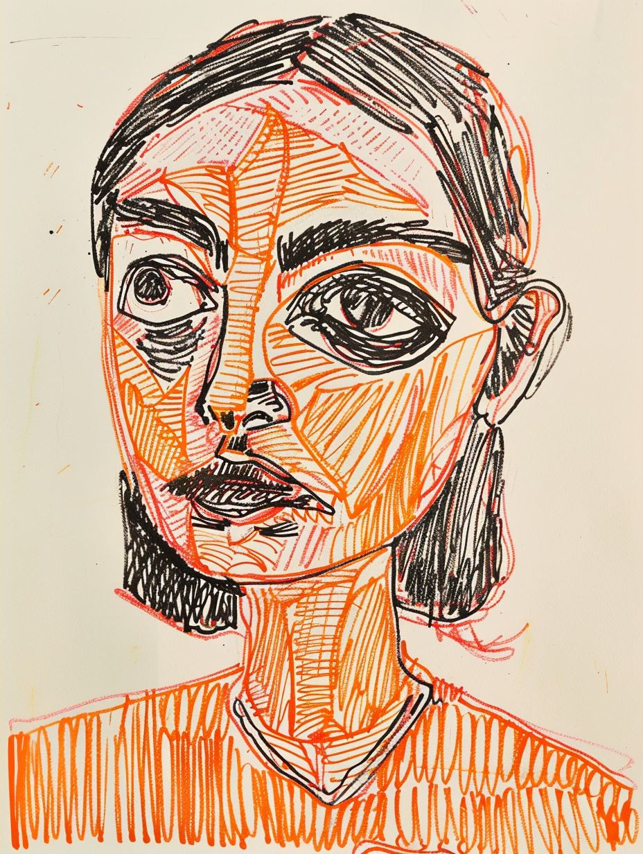 Hatched Portrait in Amber Tones - Image 2