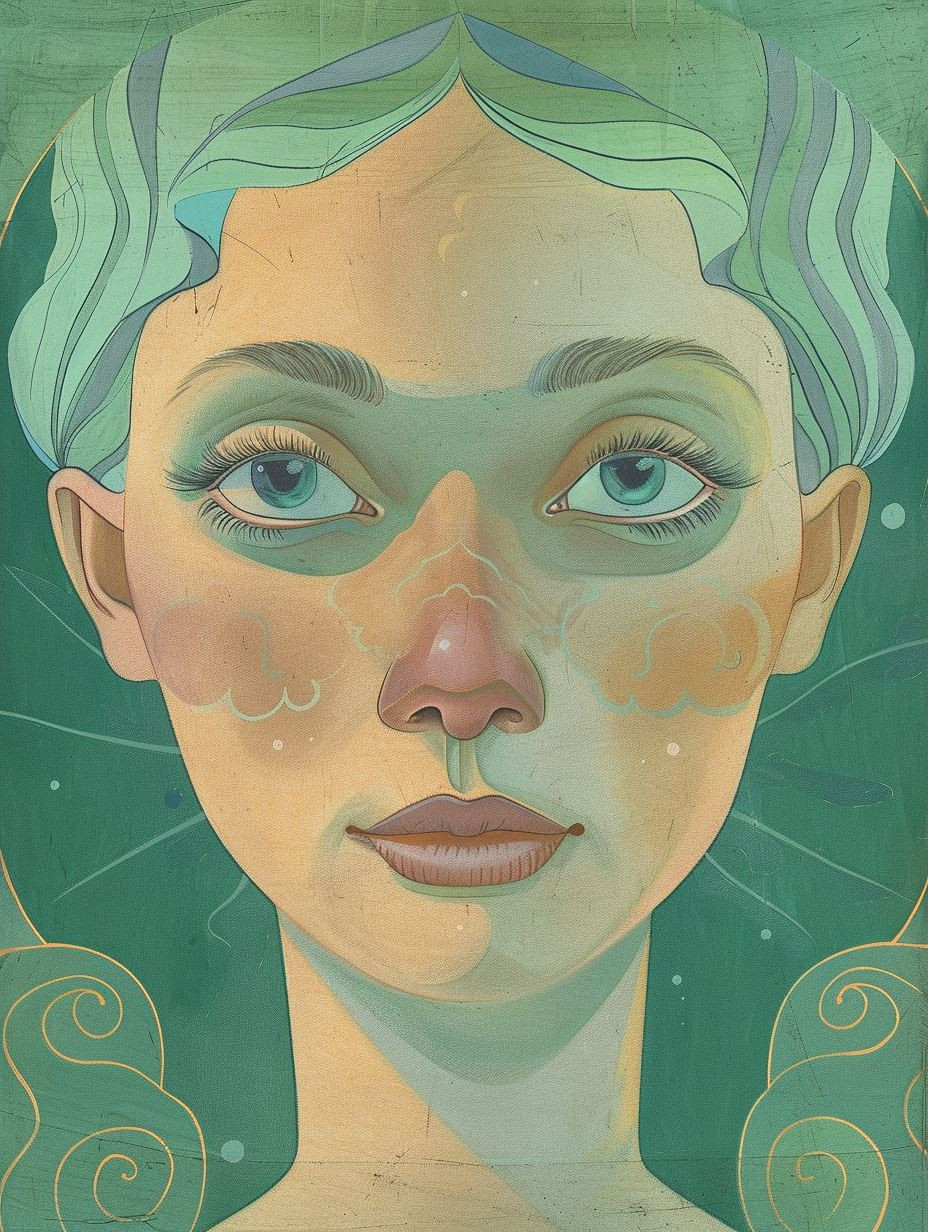 Ethereal Faces in Teal and Gold - Image 2
