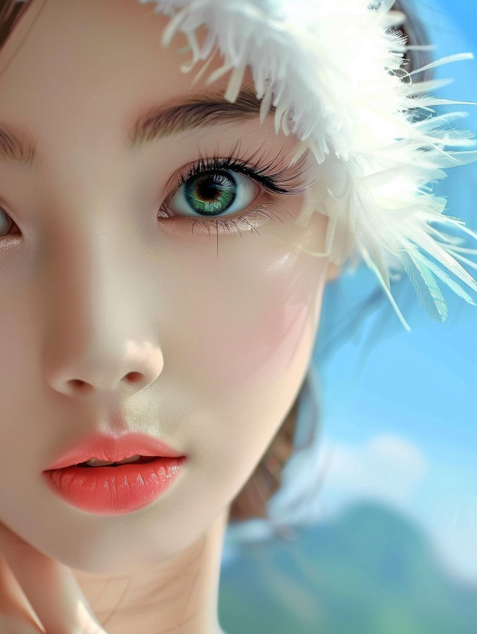 Ethereal Gaze in White Feathers - Image 1