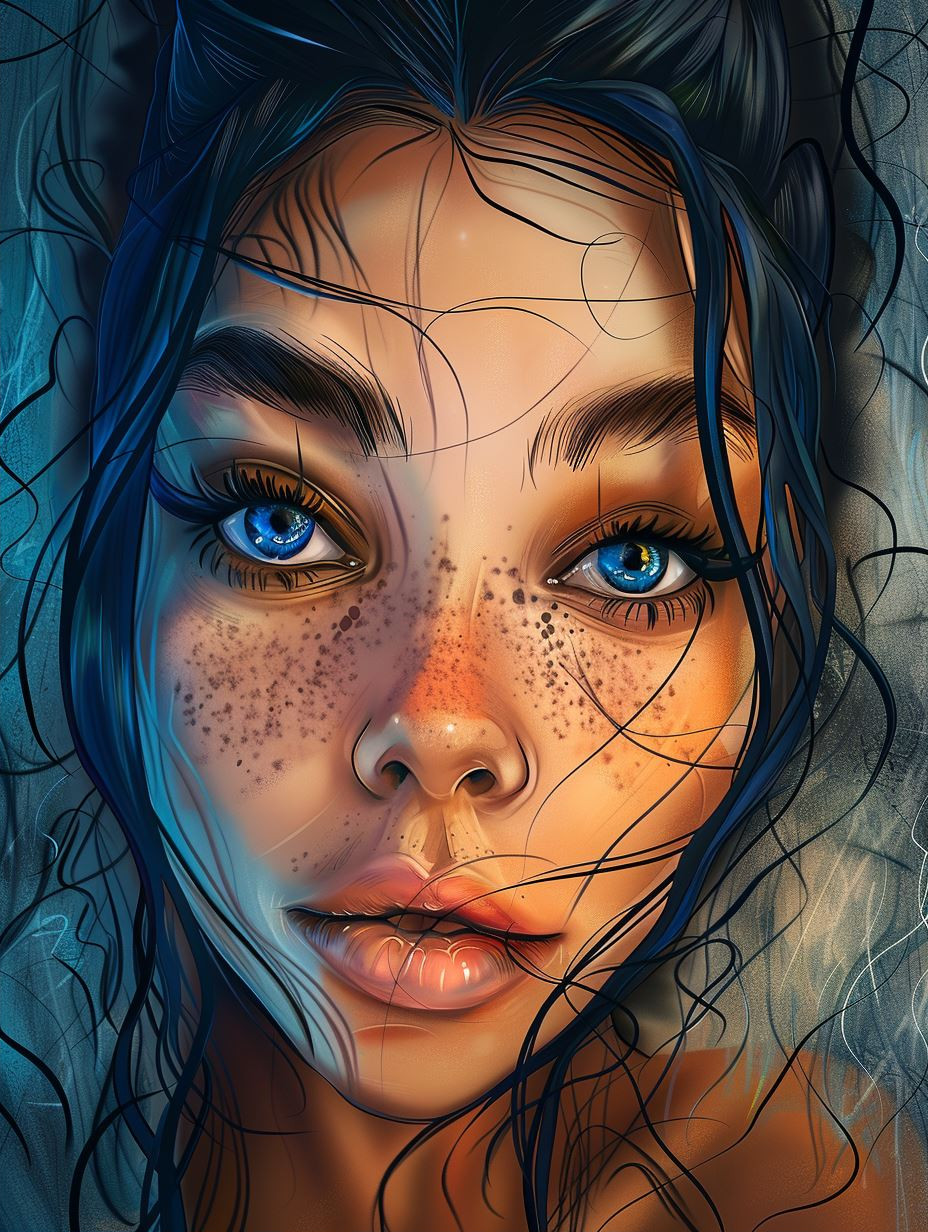 Azure Gaze: A Study in Freckles - Image 2