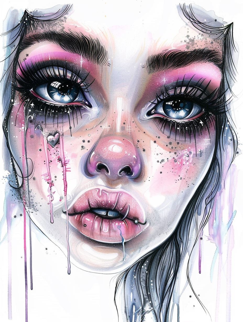 Ethereal Pink Watercolor Portrait - Image 2