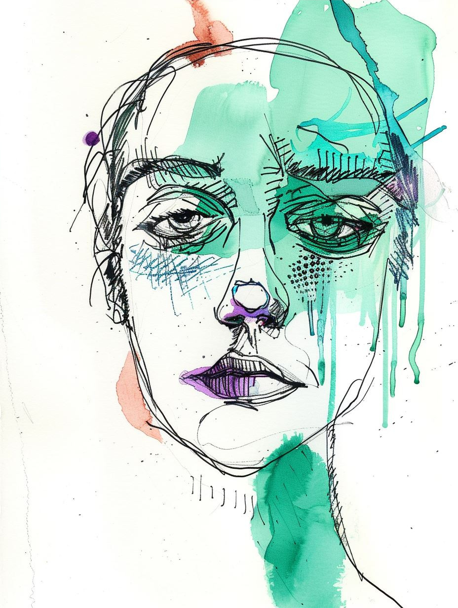 Abstract Ink and Watercolor Portrait - Image 4