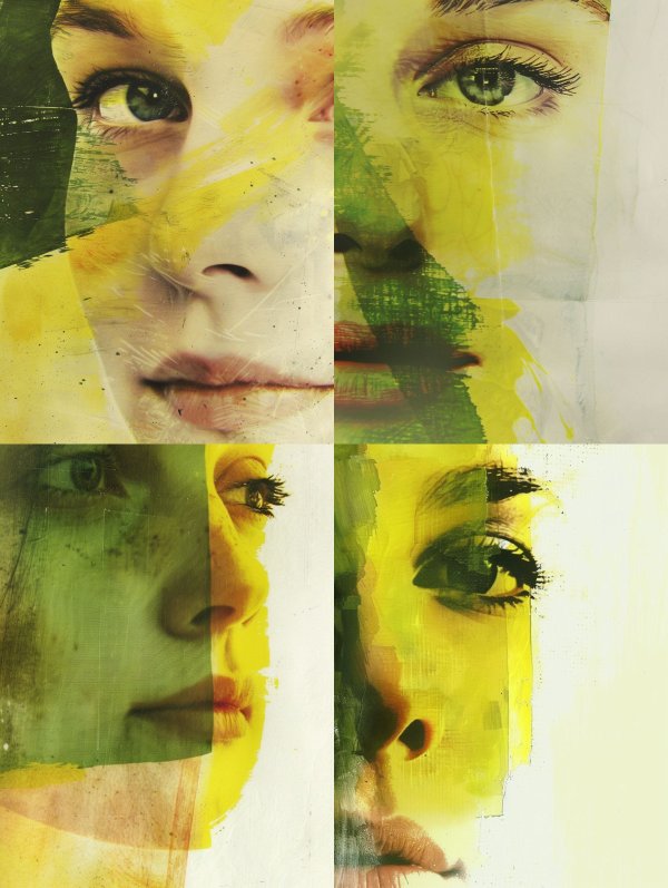 Fragmented Gaze in Yellow and Green