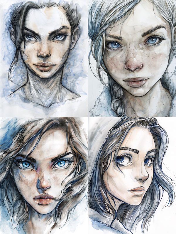 Ethereal Gazes in Ink and Wash
