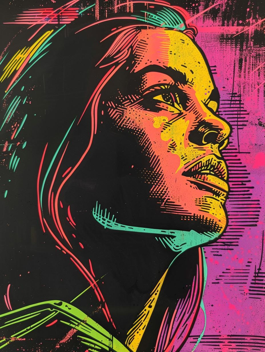 Neon Cyberpunk Halftone Portrait