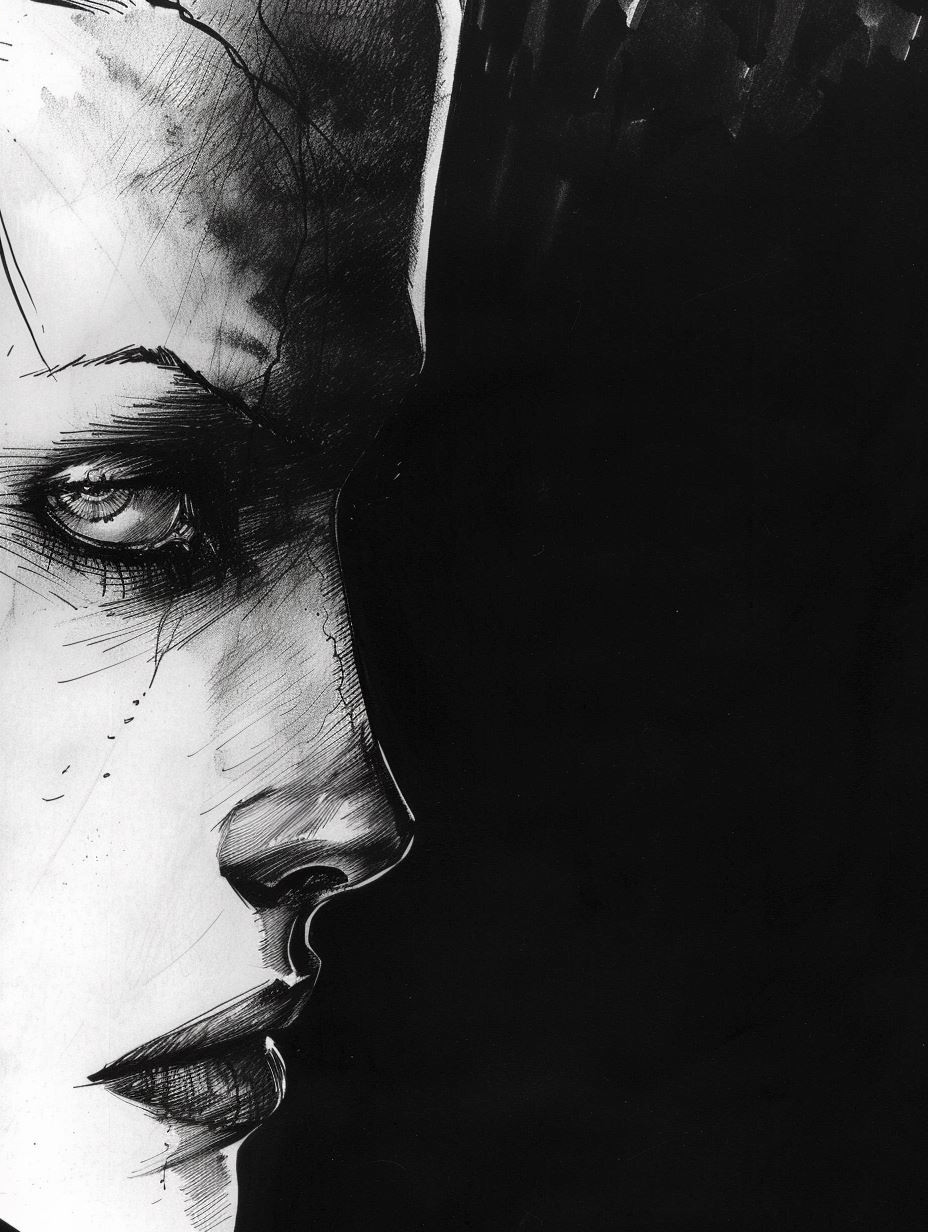 Melancholy Ink and Watercolor Portrait - Image 4