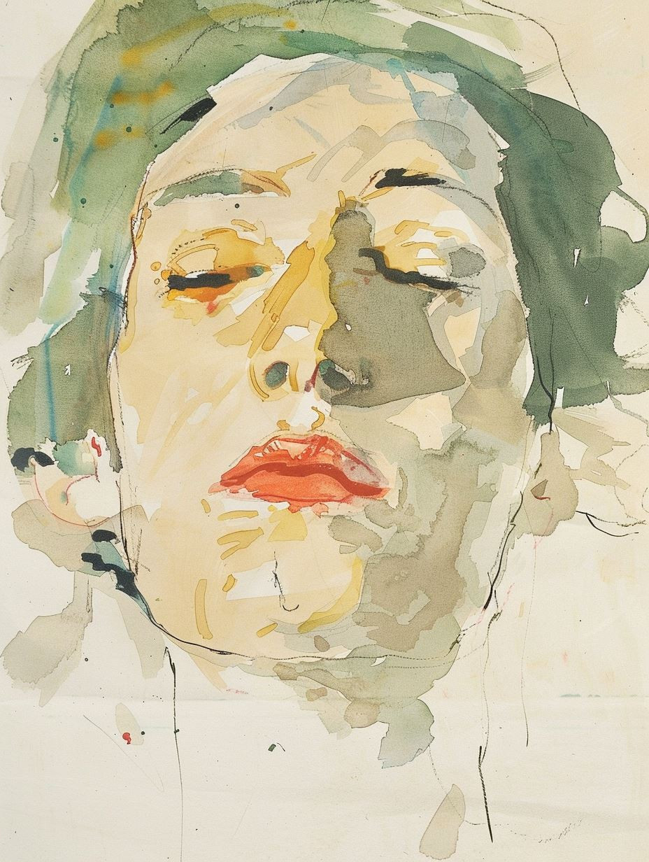 Abstract Watercolor Portrait Study Quad - Image 2