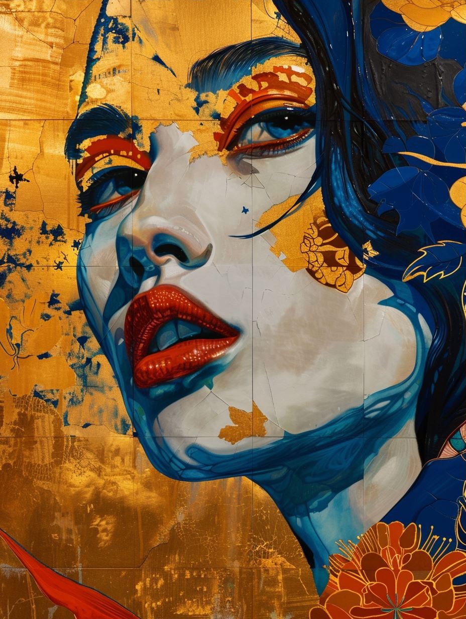 Gilded Azure Floral Portrait - Image 3