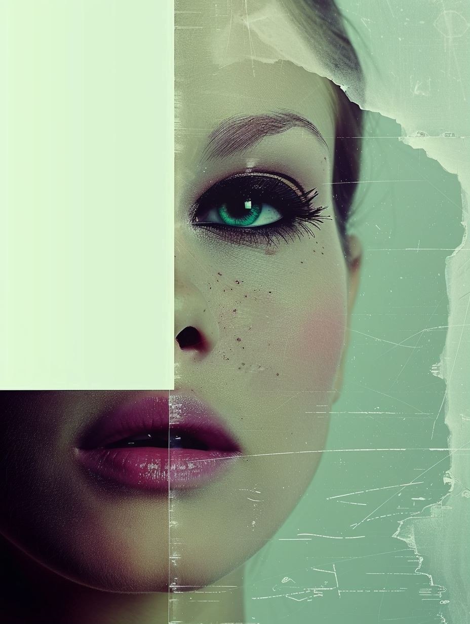 Fragmented Gaze in Mint Tones - Image 1
