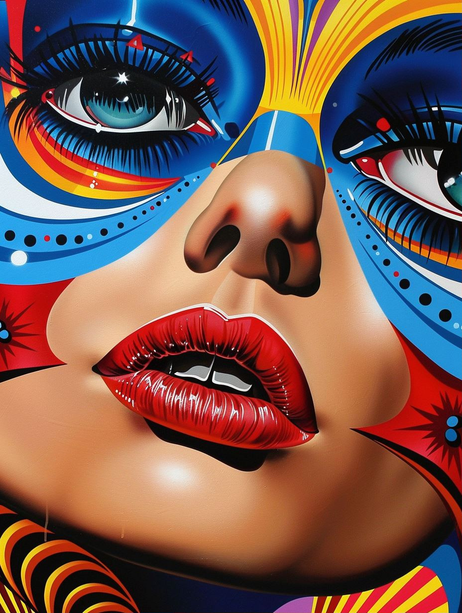 Vibrant Surrealist Facial Art - Image 1