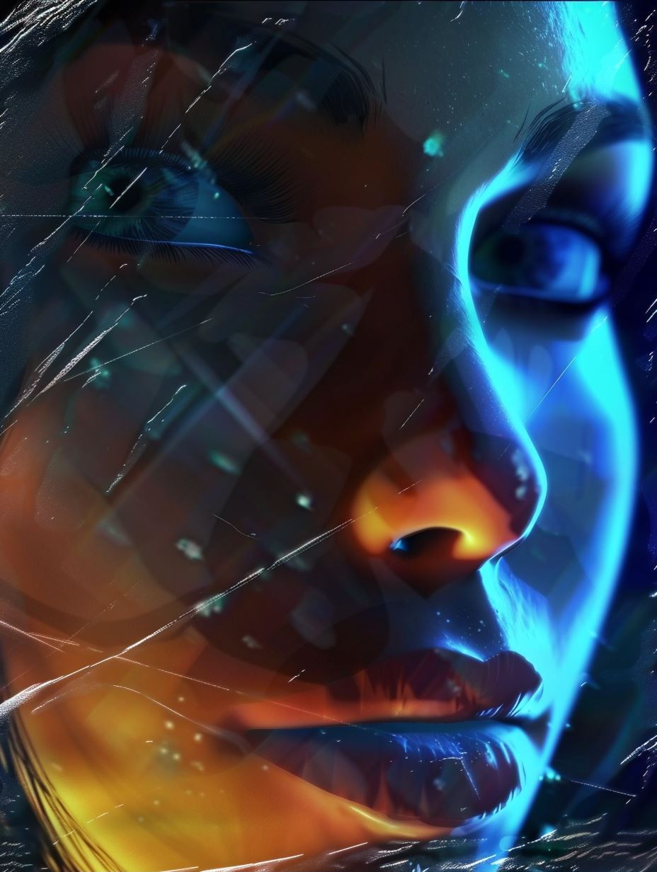 Neon Gaze Through Shattered Glass - Image 1