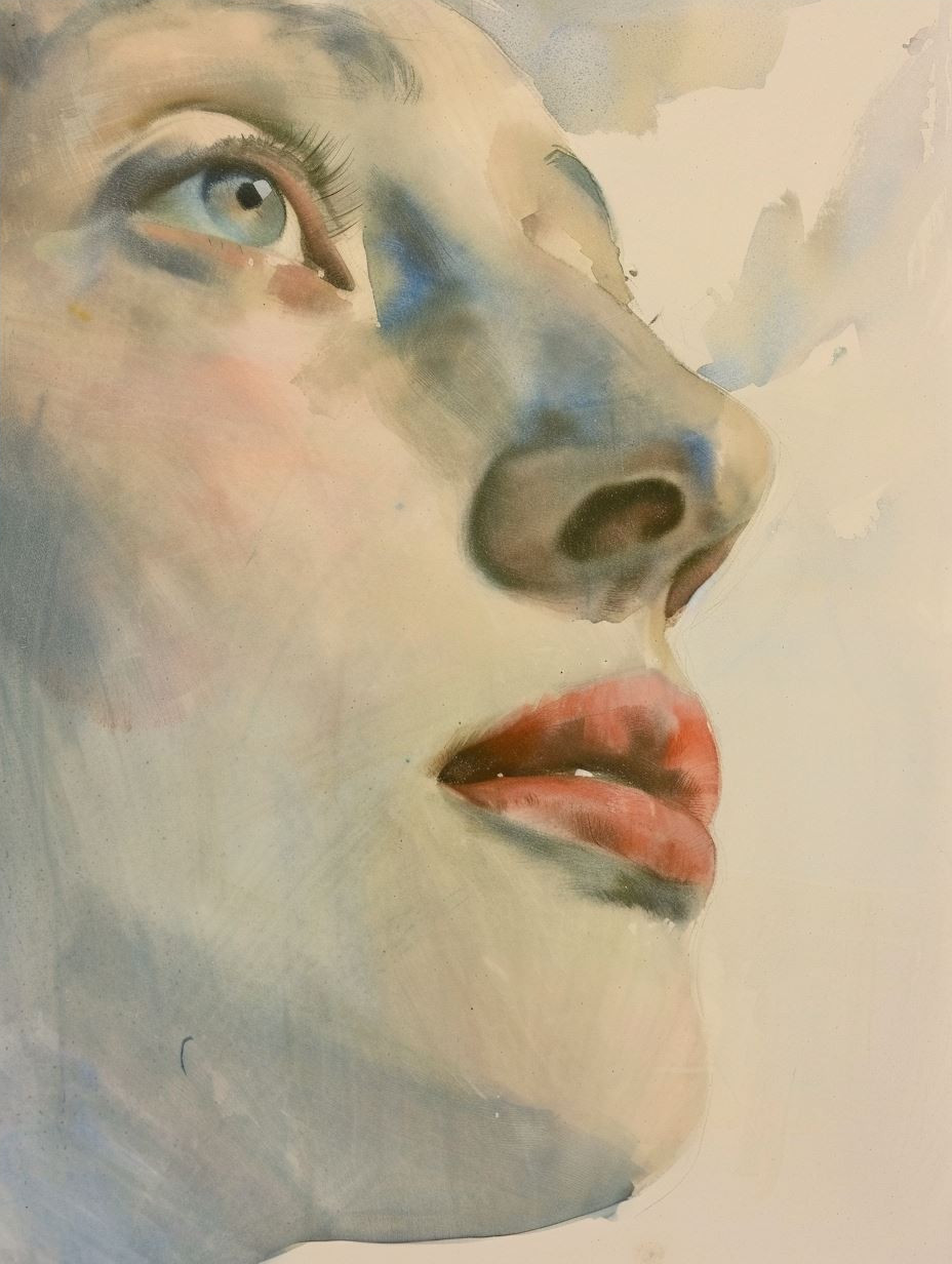 Four Gazes in Blue Watercolor - Image 4