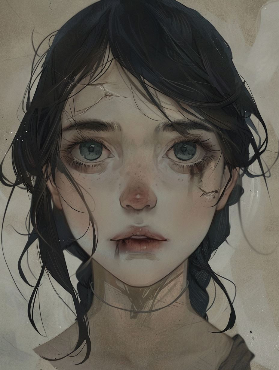 Melancholy Gaze: A Study in Sorrow - Image 1