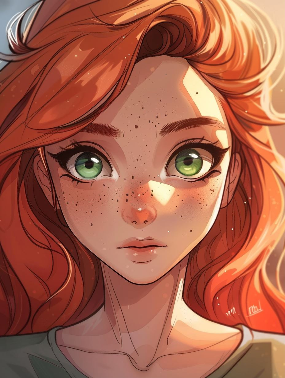 Ethereal Red-Haired Digital Portrait - Image 1
