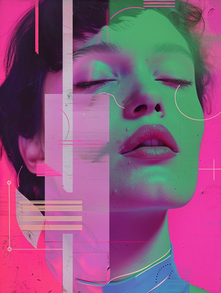 Neon Glitch Cybernetic Portrait Study - Image 4