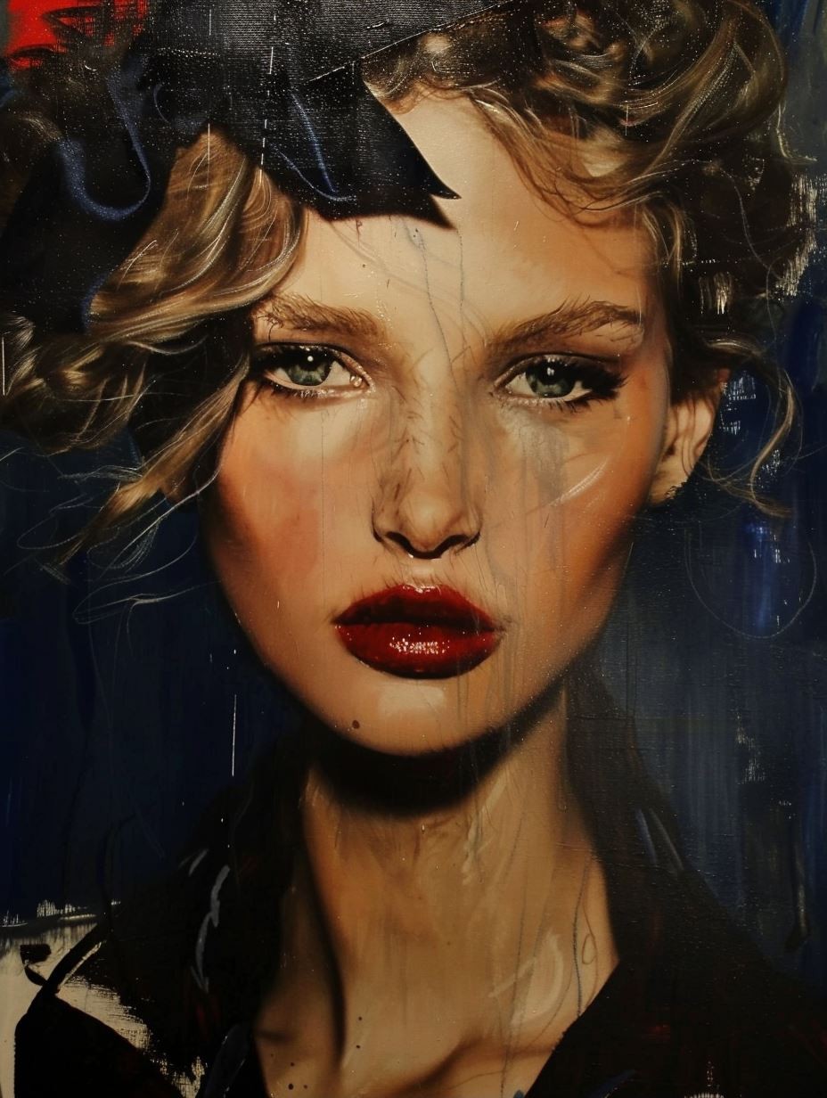 Melancholic Gaze in Crimson - Image 1