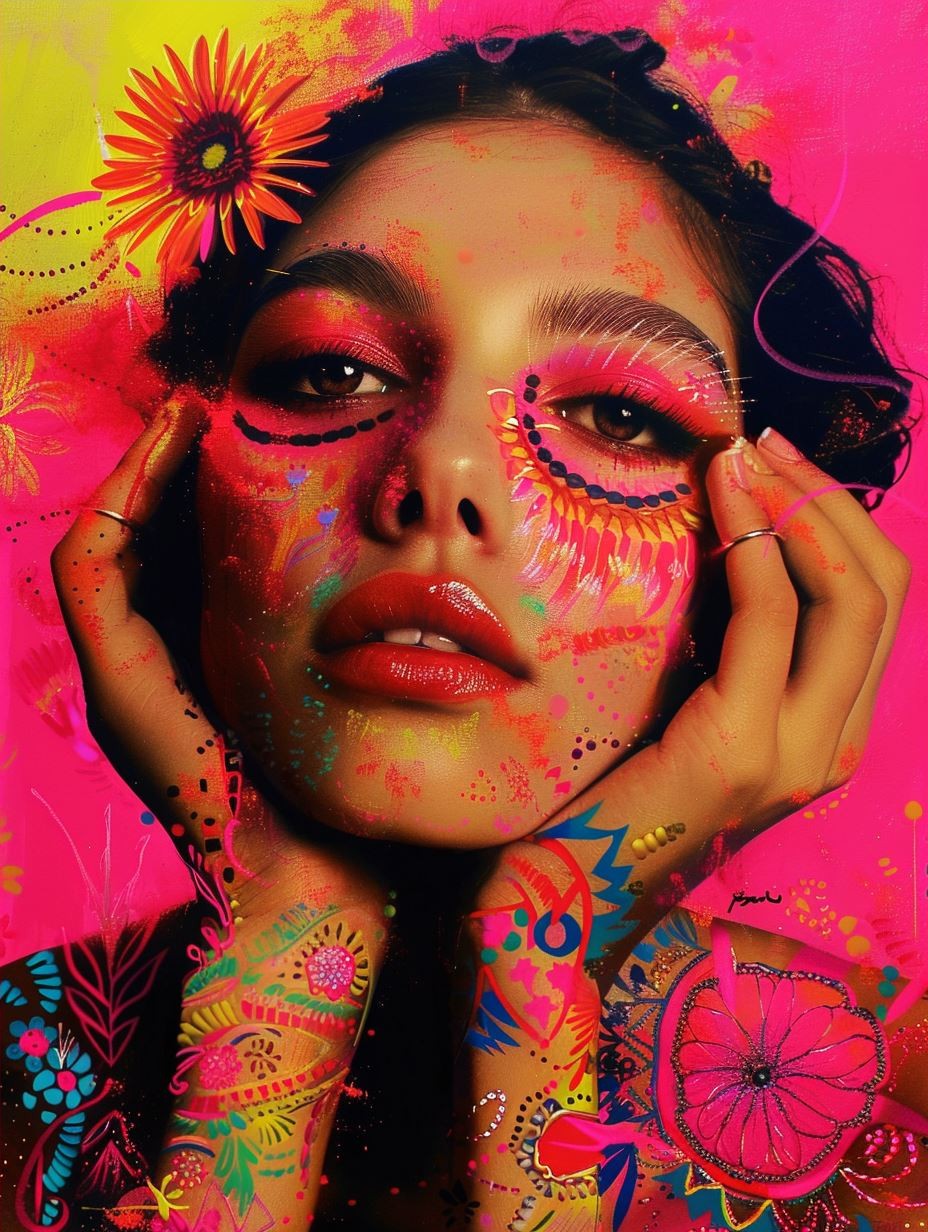 Neon Psychedelic Floral Portrait - Image 4