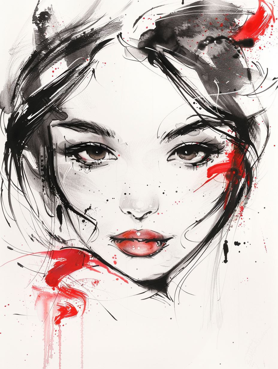 Abstract Ink Portraiture in Red - Image 2