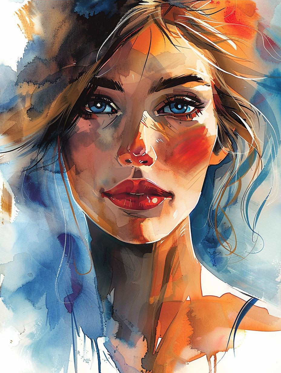 Abstract Watercolor Portrait in Blue - Image 3