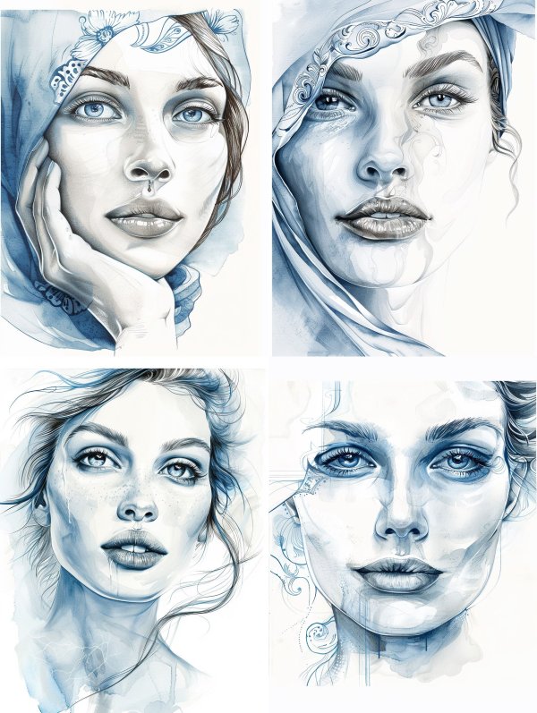 Ethereal Blue Portraits of a Mystical Woman