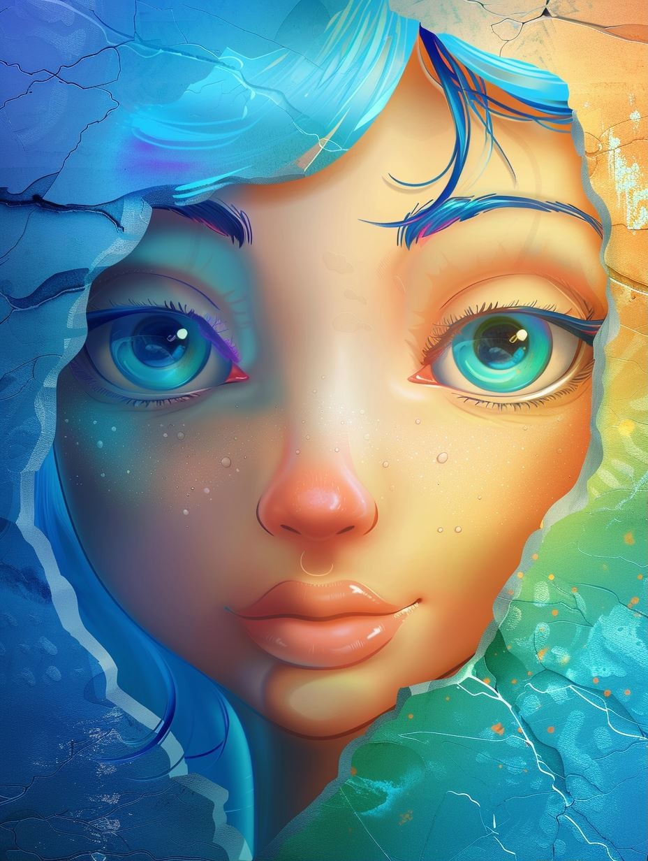 Ethereal Gaze Through Cracked Glass - Image 1