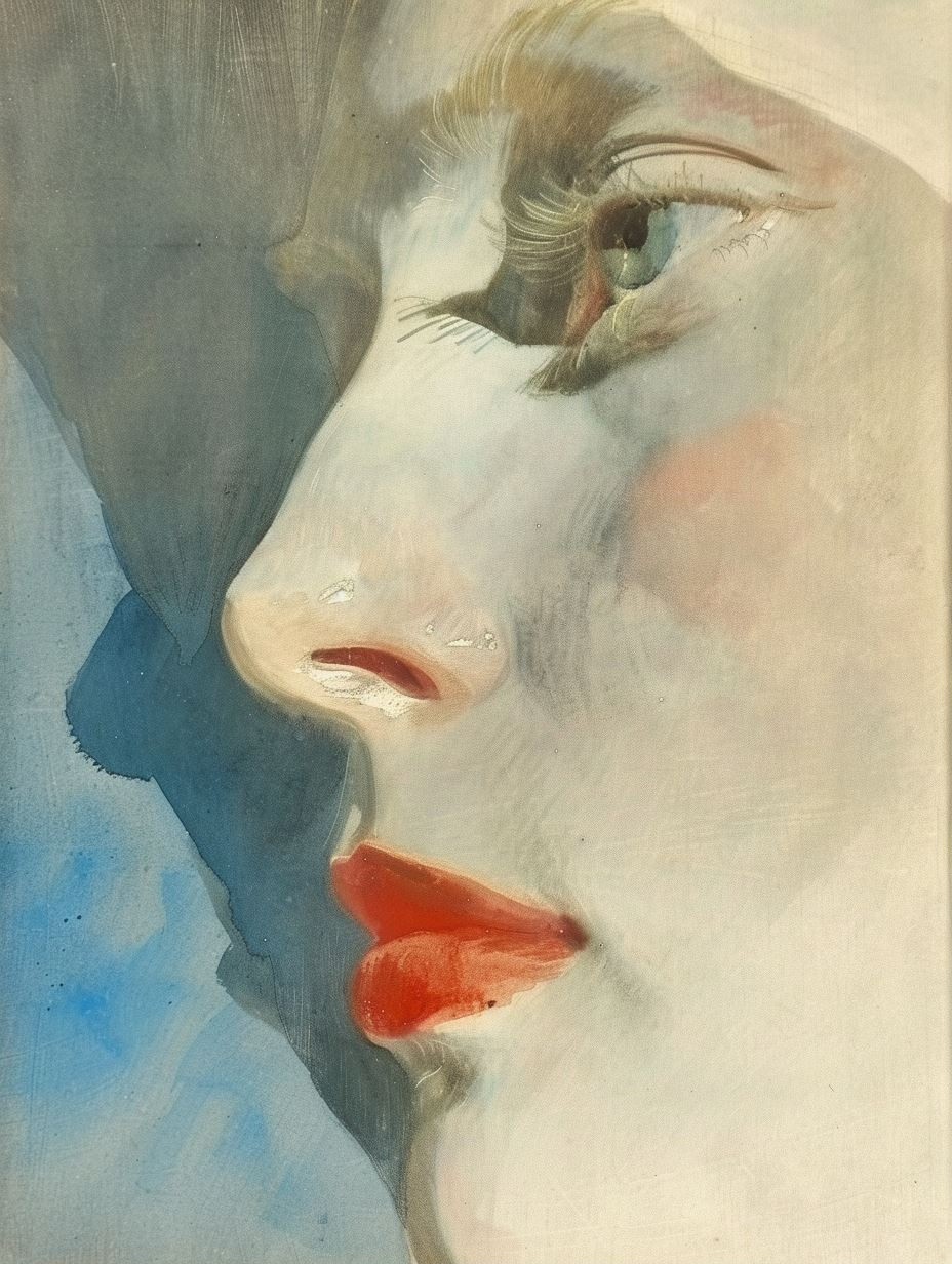 Four Gazes in Blue Watercolor - Image 1