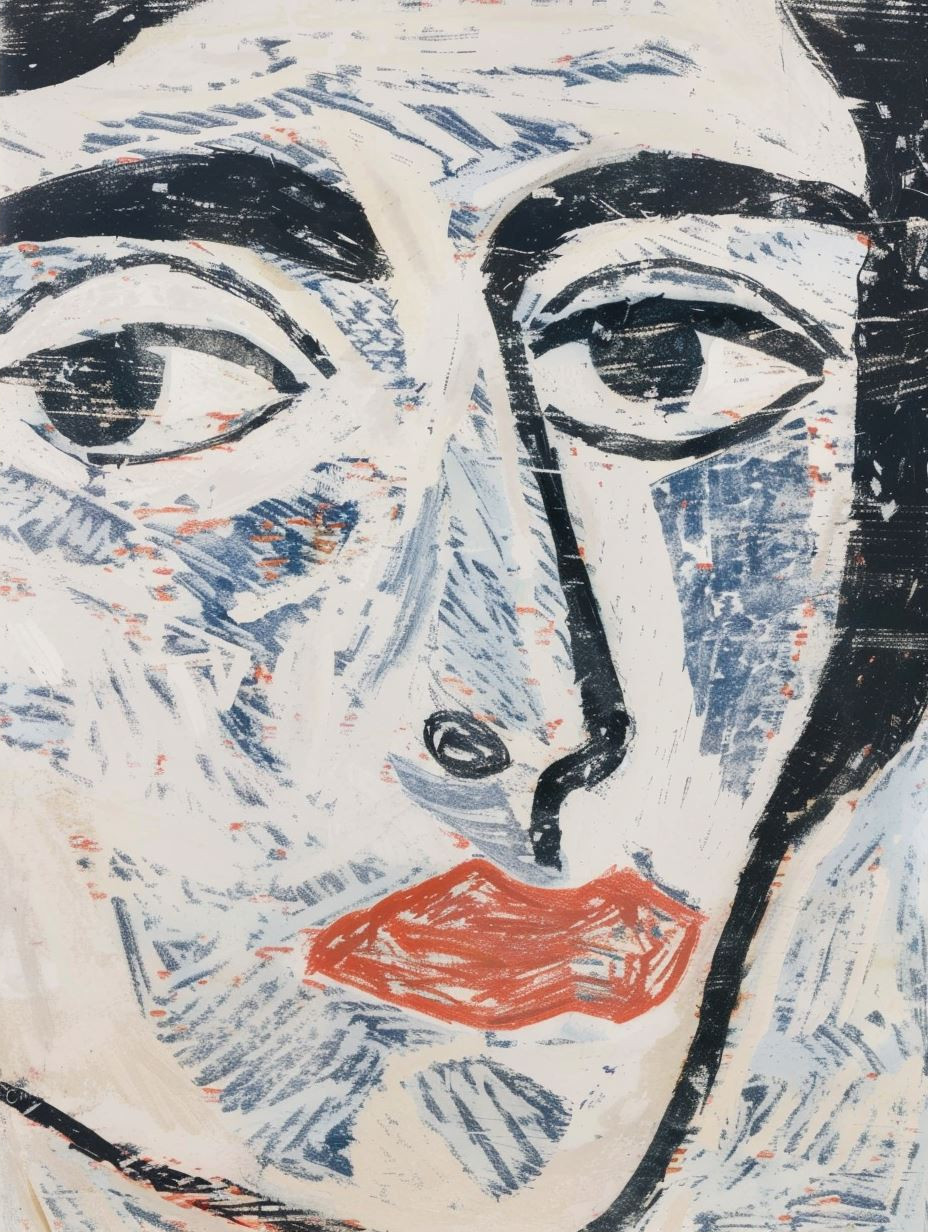 Fragmented Faces in Blue Ink - Image 2