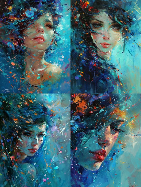 Azure Dreams: Abstract Portraits of a Woman