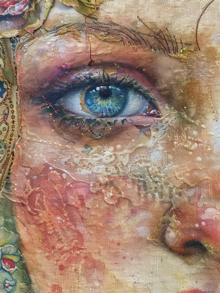 Ethereal Gaze in Cracked Canvas - Image 2