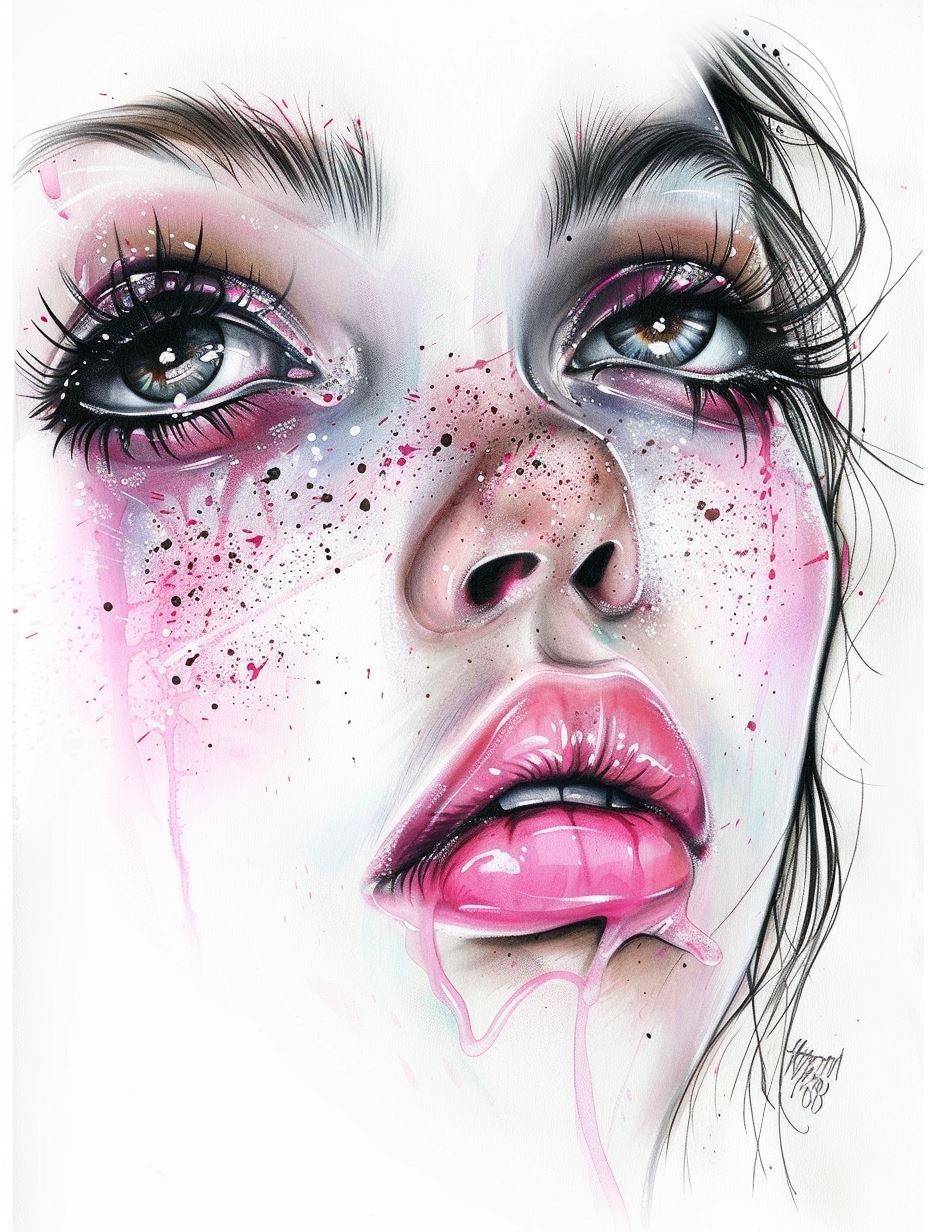 Ethereal Pink Watercolor Portrait - Image 1
