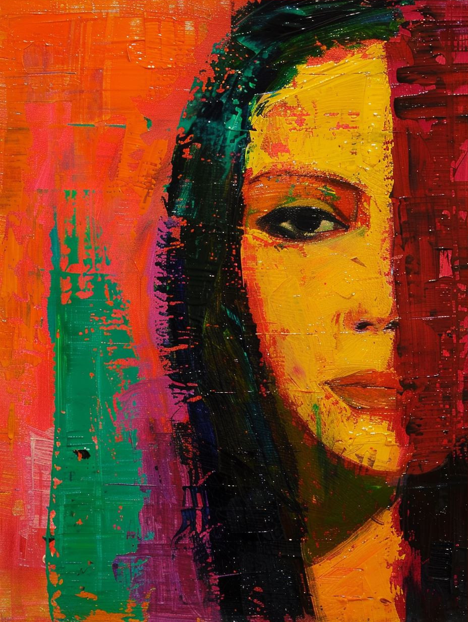 Vibrant Abstract Portrait in Crimson - Image 3