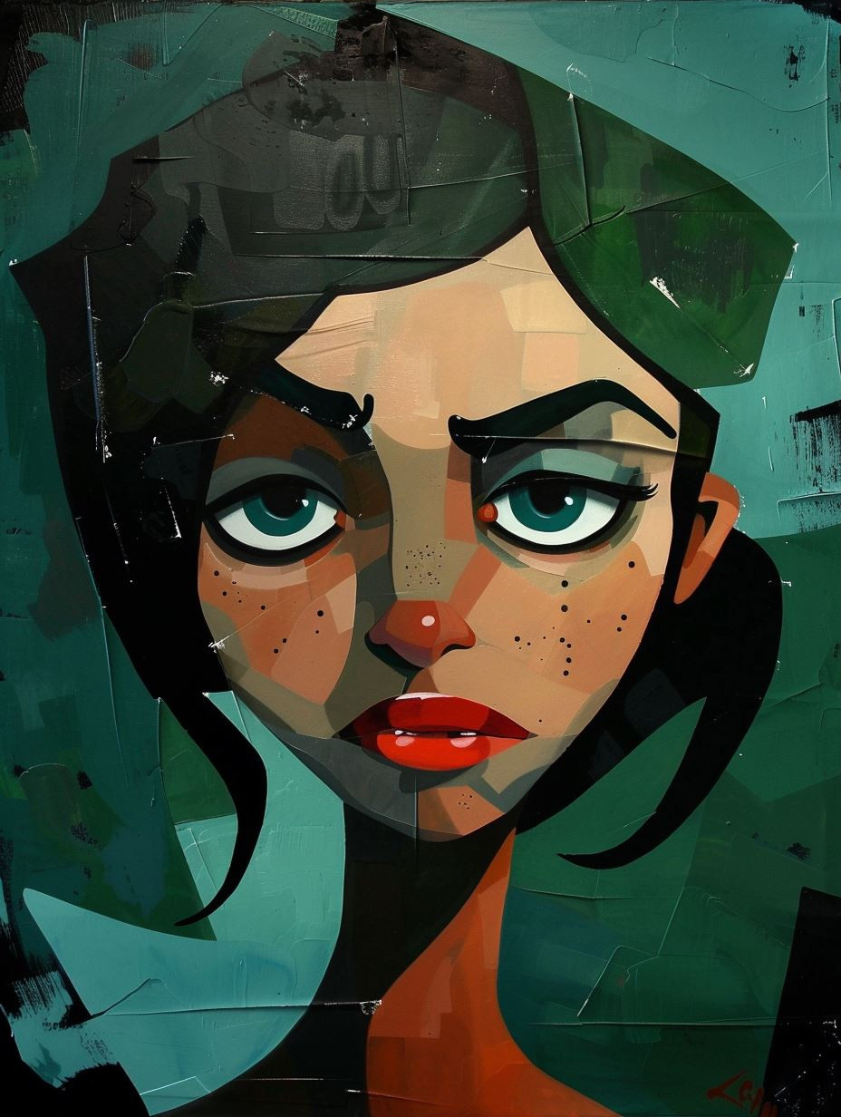 Emerald Gaze Modernist Portrait - Image 3