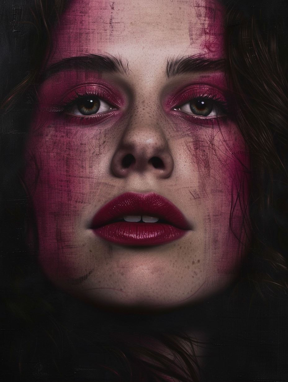 Crimson Haze Textured Portrait