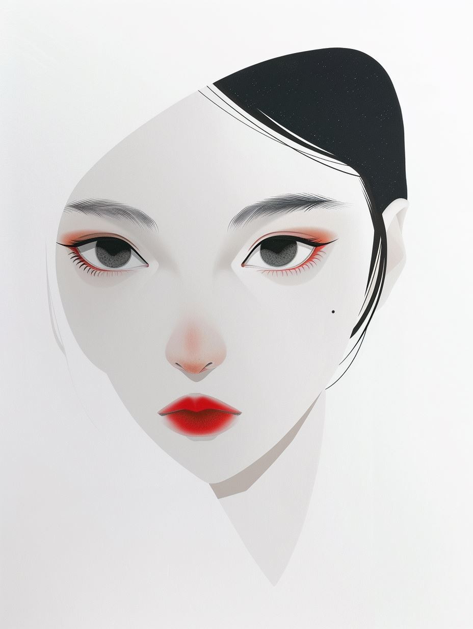 Minimalist Crimson Asian Portraits - Image 3