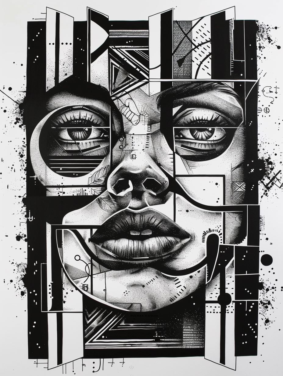 Fragmented Portraits in Monochrome Ink - Image 4