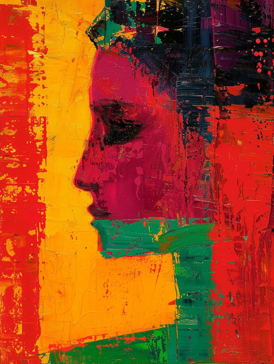 Vibrant Abstract Portrait in Crimson - Image 2