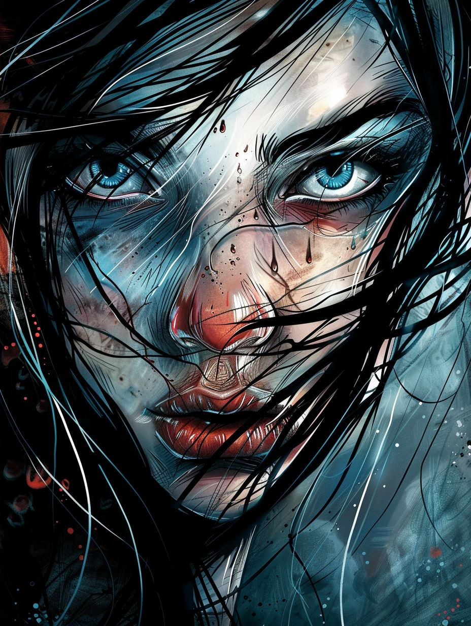 Melancholic Azure Portrait Study - Image 2