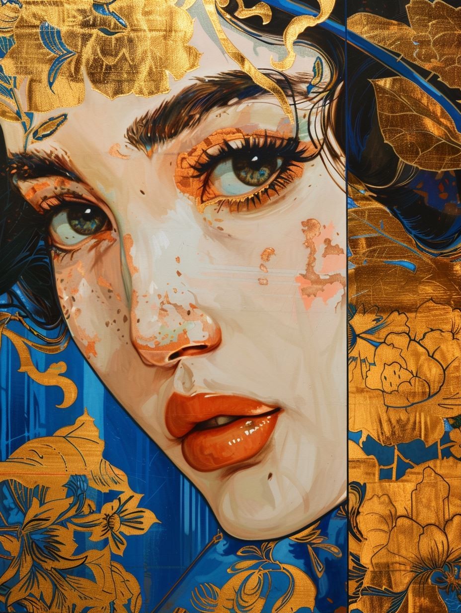 Gilded Azure Floral Portrait