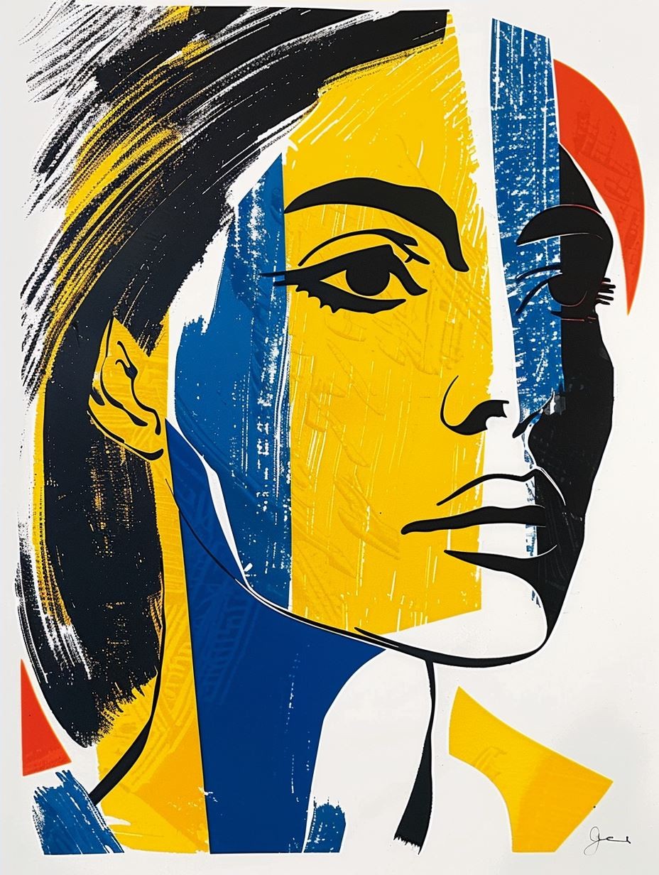 Abstract Cobalt and Ochre Portrait - Image 4
