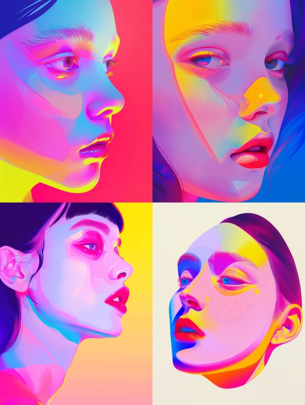 Neon Visions: A Quad-Portrait Study
