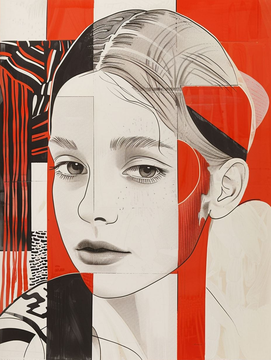 Fragmented Red Avant Garde Portraits - Image 2