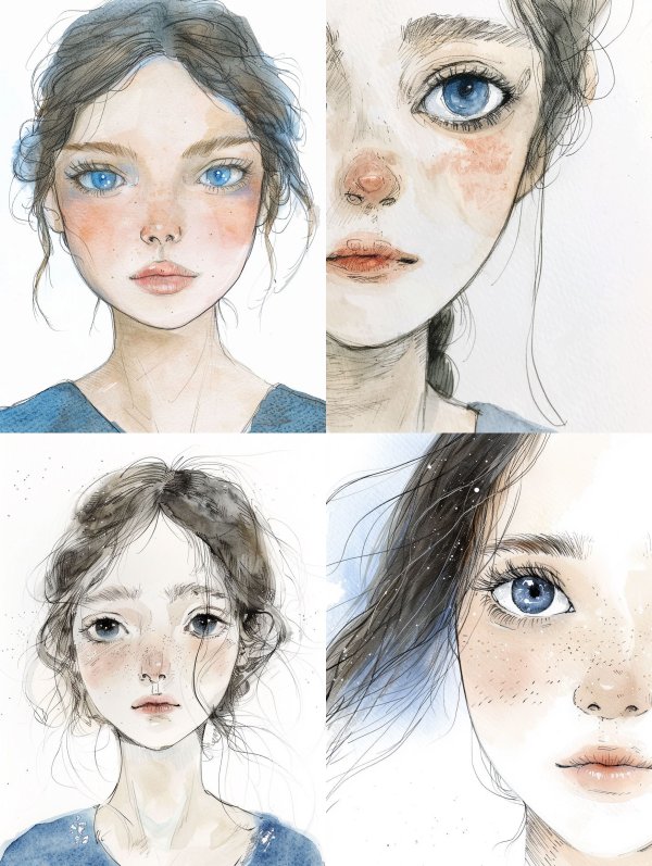 Ethereal Gaze Watercolor Portraits