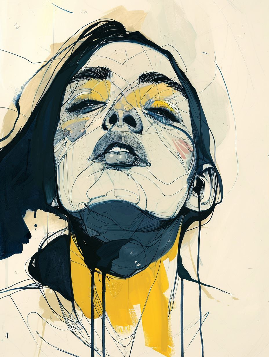 Abstract Ink Portrait in Gold - Image 1