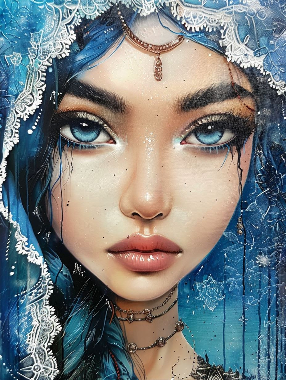 Ethereal Blue Sketch Portrait - Image 4