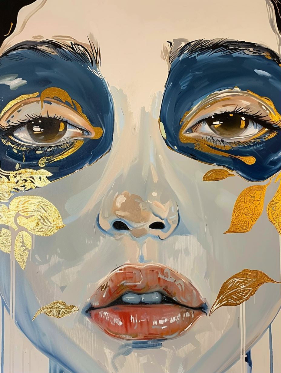 Gilded Azure Ethereal Portrait - Image 1