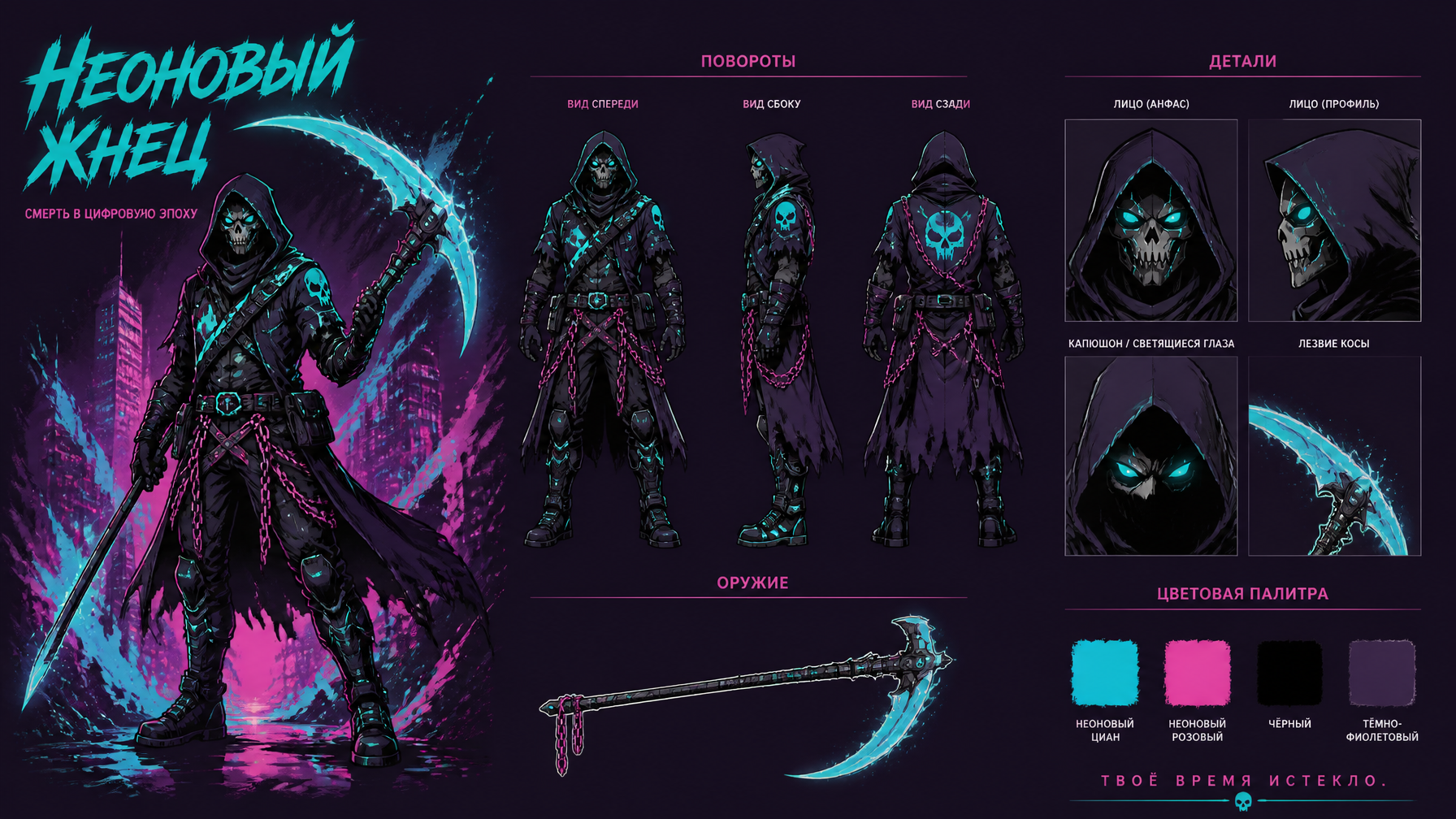 Neon Reaper Cyberpunk Character Concept Sheet